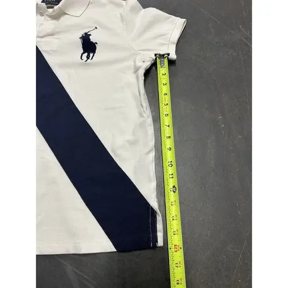 Polo Ralph Lauren Cream Custom Fit Big Navy Blue Pony Polo Men's Medium RLPC 44 - Picture 3 of 5